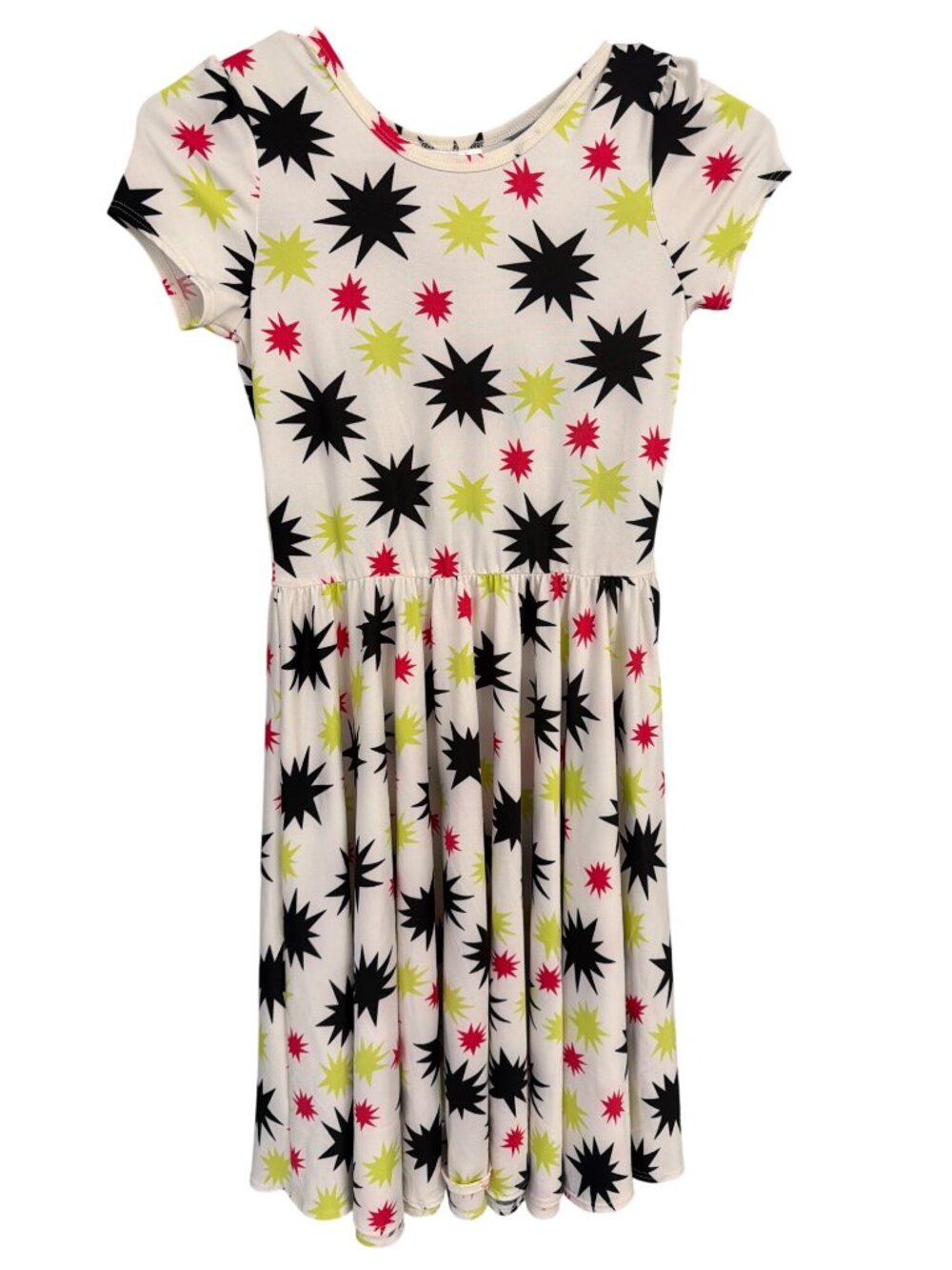 DotDot Smile Girls Dress Starburst Print White Pink Black Green Size 8/10 NWT